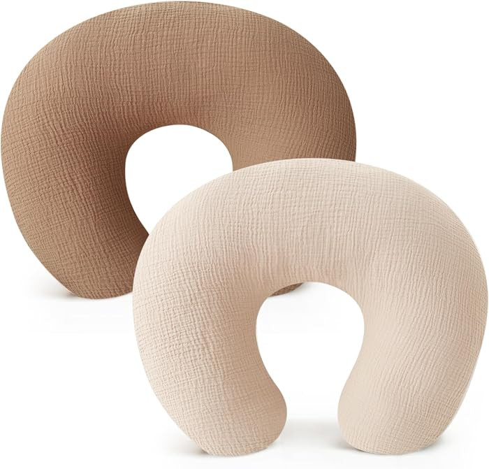Konssy 2-Pack Muslin Nursing Pillow Covers, Cream Soft Slipcover for Baby | Amazon (US)