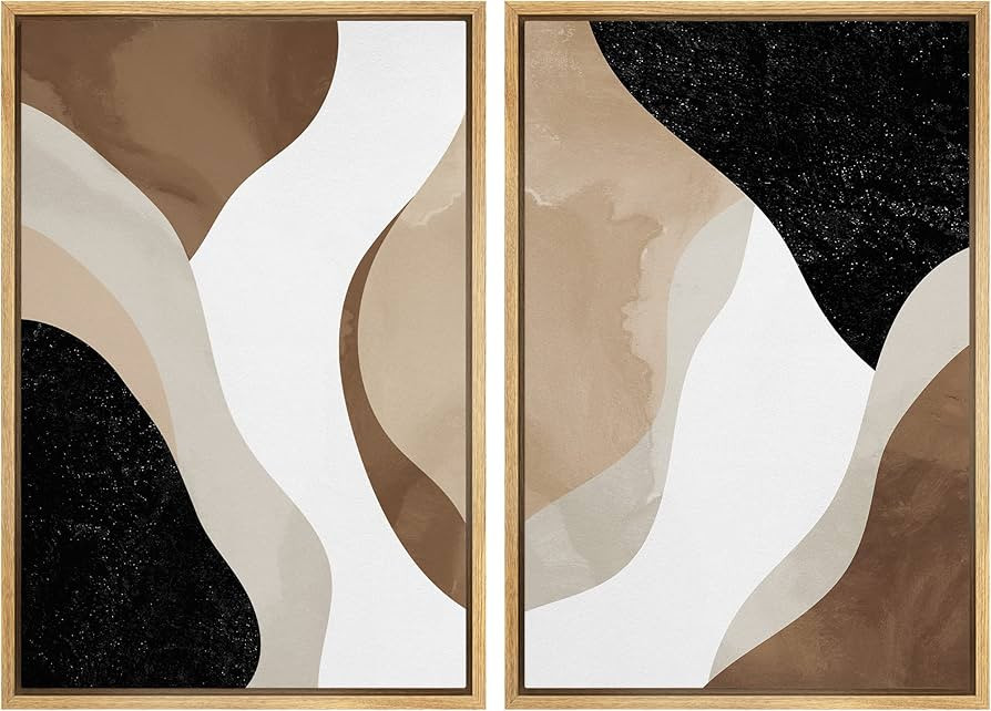 SIGNLEADER Framed Canvas Print Wall Art Set Brown, Tan and Black Watercolor Waves Abstract Shapes... | Amazon (US)