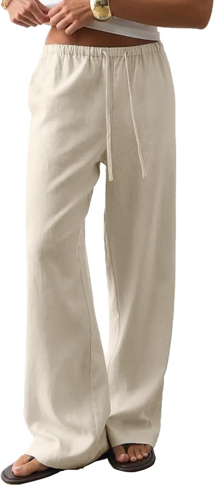 CHYRII Women's Summer Casual Wide Leg Pants Cotton Linen Palazzo Pants Beach Vacation Trouser wit... | Amazon (US)