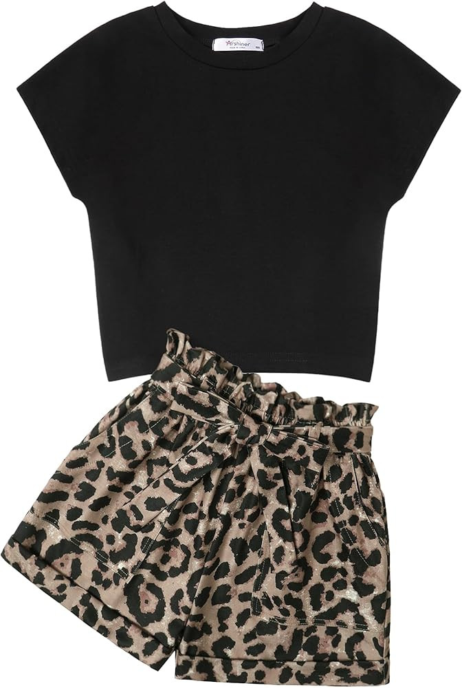 Arshiner Girls 2 Piece Outfit Summer Drop Shoulder Batwing Sleeve Tops and Paperbag Waist Shorts ... | Amazon (US)