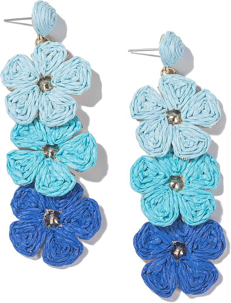 Boho Flower Earrings Statement Raffia Dangle Earrings Cute Floral Jewelry Trendy Summer Beach Vacation Outfits for Women | Amazon (US)