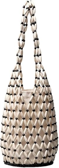 RomanticDesign Women Retro Wooden Handbag Woven Bead Tote Bag Hollow Out Beach Casual Bucket Purs... | Amazon (US)