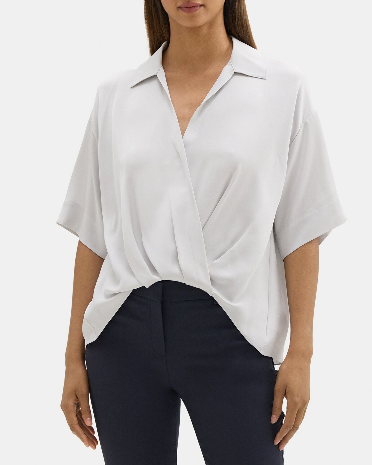 Silk Georgette Twisted Short-Sleeve Blouse | Theory Outlet | Theory Outlet