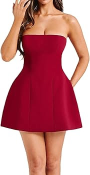 Damen Sommer Trägerloses Tube Minikleid Elegant Rückenfrei Slim Fit A-Linie Kleid für Ausgehen... | Amazon (DE)