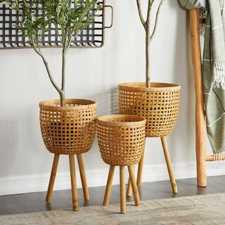 26 in., 23 in., and 20 in. Large Brown Bamboo Handmade Woven Planter (3- Pack) | The Home Depot