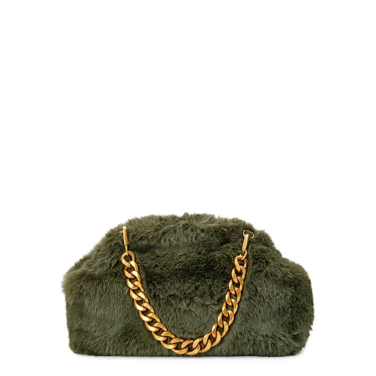 Scoop Women's Faux Fur Clutch with Chain Handle Green | Walmart (US)