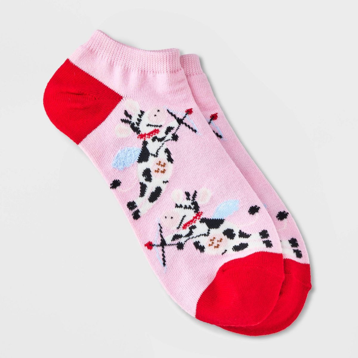 Women's Cupid Cows Valentine's Day Low Cut Socks - Pink/Red 4-10 | Target