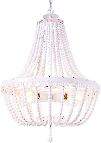Wood Bead Chandelier Light Fixture,Tochic Farmhouse Bohemian 18.7 inches 4-Lights French Country ... | Amazon (US)