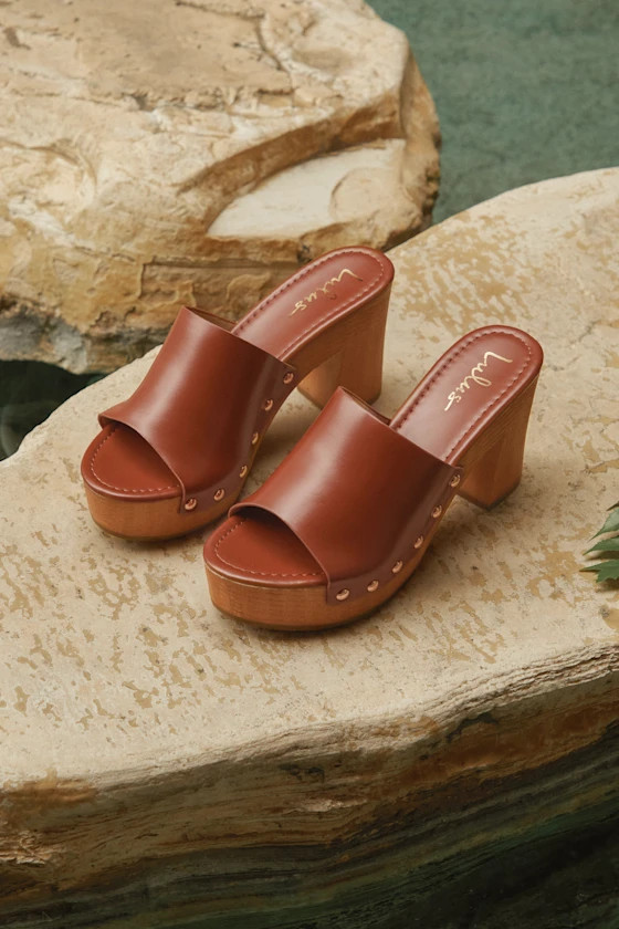 Jaylani Cognac Platform Mule Sandals | Lulus