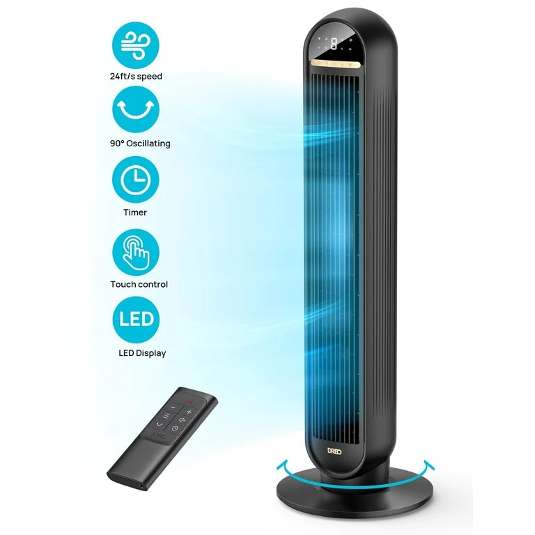 Dreo Tower Fans for Home, 36" Standing Floor Fan with Remote, 90° Oscillating Fan, 24 ft/s High ... | Walmart (US)