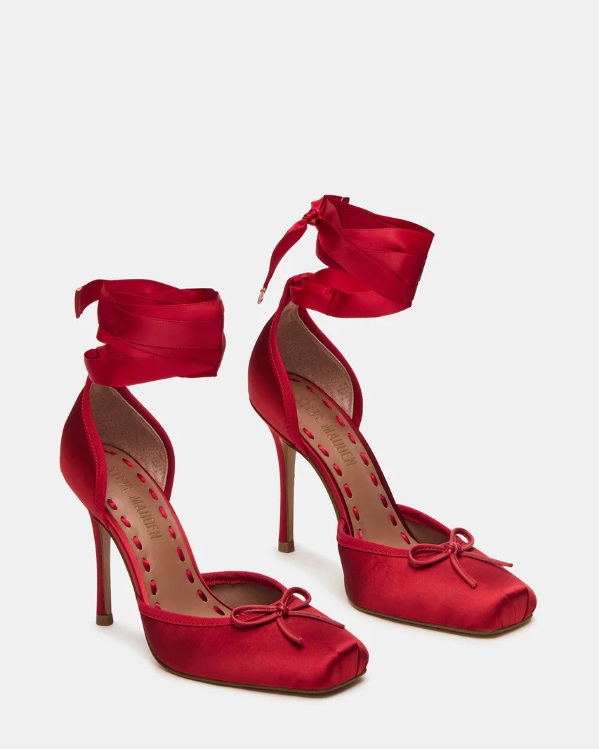 LARINA Red Satin Square-Toe Stiletto Pump Lace-Up Women's Heel | Steve Madden (US)