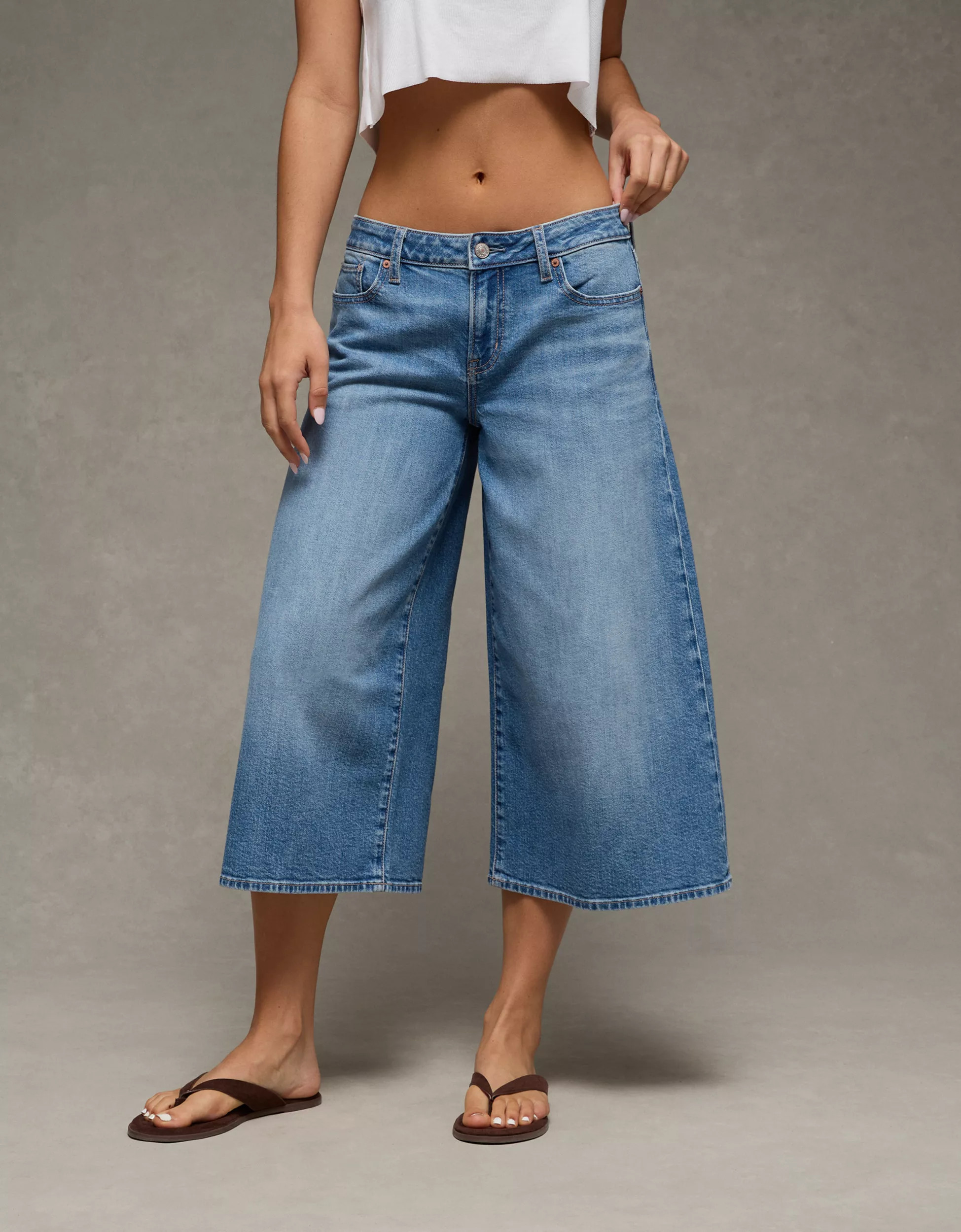 AE Dreamy Drape Stretch Mid-Rise Culotte Jean | American Eagle Outfitters (US & CA)