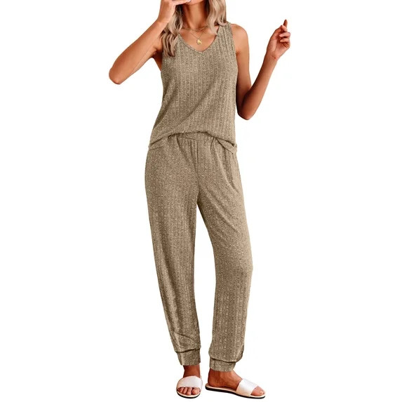 Fantaslook Womens Pajamas Sets V Neck Tank Tops and Long Pants Two Piece Lounge Sets Summer Oufit... | Walmart (US)