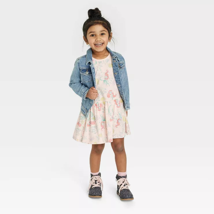 Toddler Girls' Disney Princess Printed A-Line Dress - Pink | Target