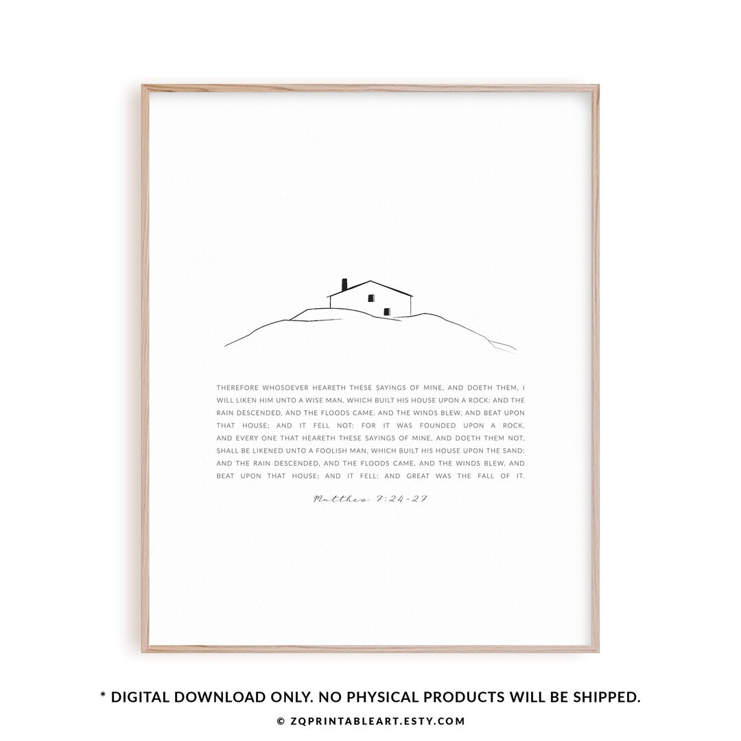 Matthew 7:24-27 Bible Verse Poster Wall Art, Modern Christian Scripture Line Art Artwork, Minimal... | Etsy (US)