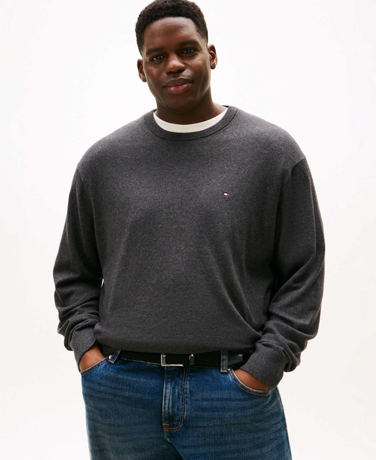 Tommy Hilfiger Men's Big and Tall Crewneck Sweater - Dark Gray Heather | Macy's