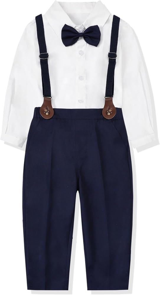 SANGTREE Boys Gentleman Plaid Outfits Suit Set with Detachable Suspenders, 3 Months - 14 Years | Amazon (US)