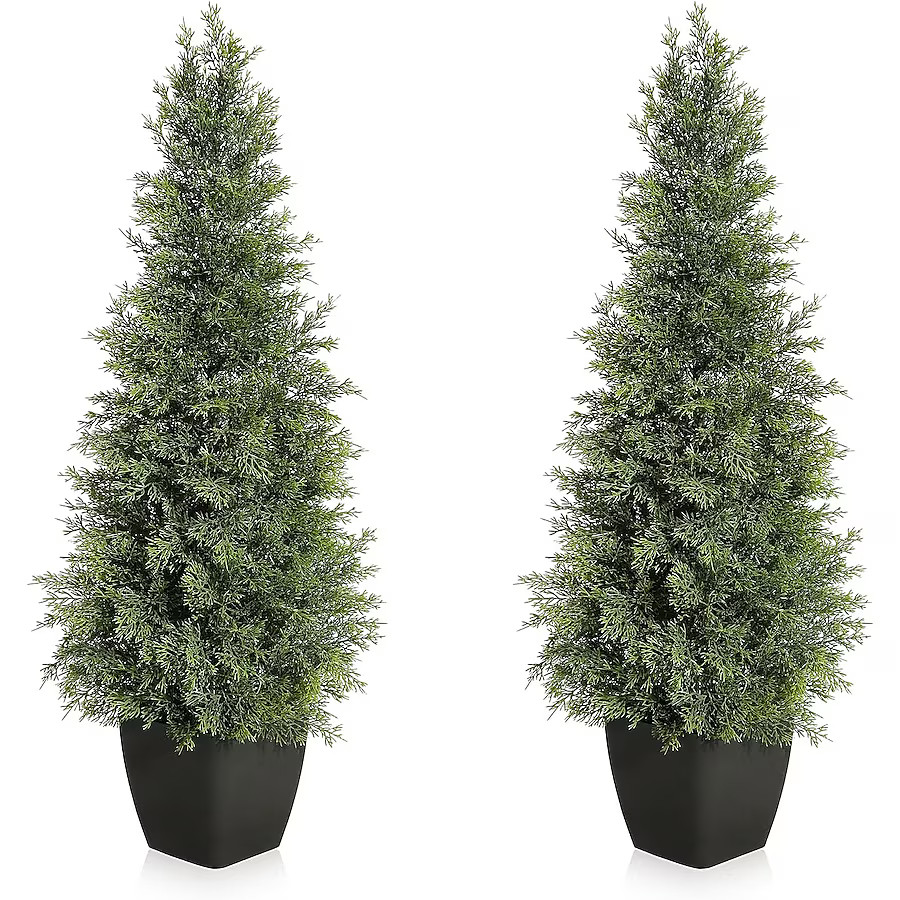 WhizMax 3FT Outdoor Artificial Cedar Tree-2PCS-UV Protection Fake Shrubs-Fake Potted Shrubs for P... | Lowe's