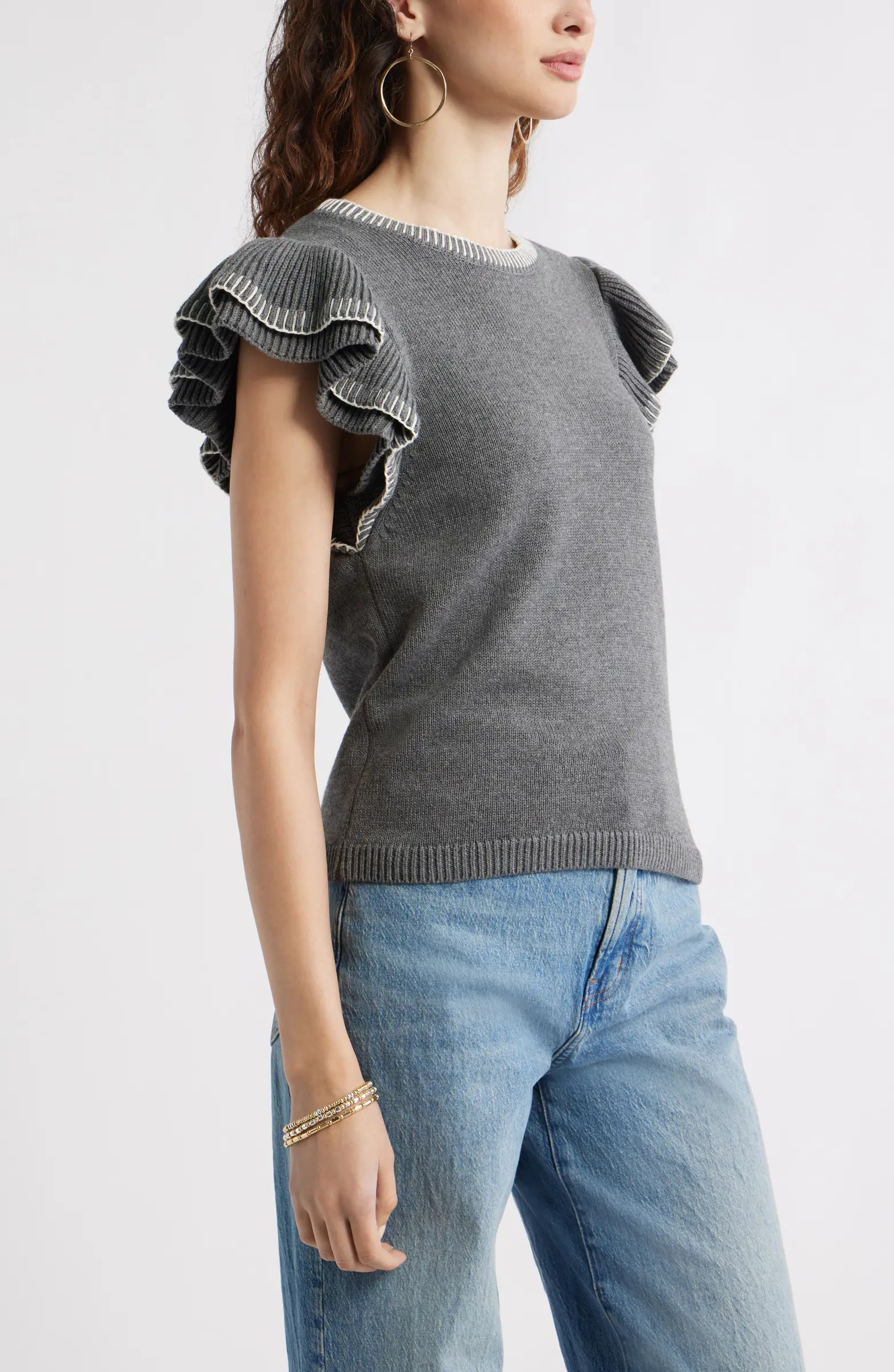 Treasure & Bond Flutter Sleeve Cotton Sweater | Nordstrom | Nordstrom