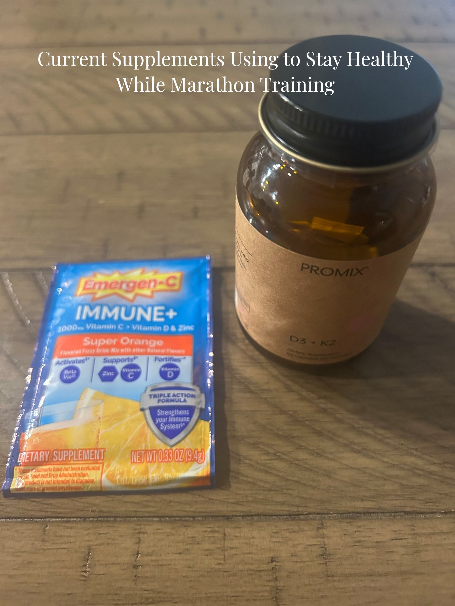 My top picks for the BEST supplements to take as I train for my 10th marathon in April! 
@promix Vitamin D3/K2 great for keeping my bones strong and immune system functioning well ⭐️
@EmergenC Immune+ Vitamin C packets ⭐️
Mix the Emergen-C with water & drink! 🥤 
Both supplements I take first thing in the morning ☀️
Keep your immune system strong in 2026! 🌟

https://www.target.com/p/emergen-c-immune-powder-drink-mix-with-vitamin-c-super-orange/-/A-86868000?preselect=15742215#lnk=sametab

https://promixnutrition.com/products/d3-k2?_pos=1&_sid=88333396f&_ss=r


#LTKmorningroutine #LTKfitnessgoals #LTKdayinmylife