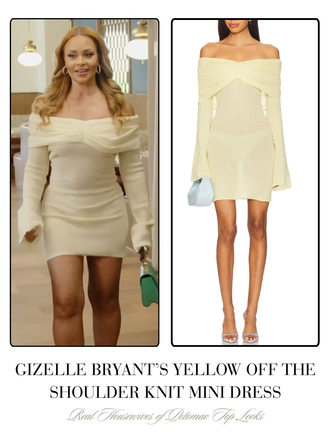 Gizelle Bryant’s Yellow Off The Shoulder Knit Mini Dress
