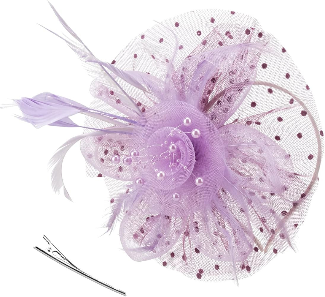 DRESHOW Fascinators Hat Flower Mesh Ribbons Feathers on a Headband and a Clip Tea Party Headwear ... | Amazon (US)