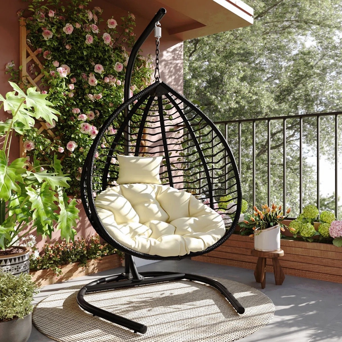 Inspired by luxury resort living, the Teardrop Wicker Hanging Egg Swing Chair with Stand combines a sculptural teardrop silhouette, woven wicker detailing, and plush cushioning to create the ultimate relaxation retreat. The beige and black color palette adds a sophisticated, modern touch to any indoor or outdoor space. ON SALE and under $300.

Keywords:

* hanging egg chair
* wicker swing chair
* teardrop egg chair
* egg chair with stand
* outdoor hanging chair
* patio furniture
* balcony chair
* garden swing chair
* wicker lounge chair
* indoor outdoor furniture
* boho patio décor
* backyard furniture
* cushioned egg chair
* modern outdoor seating
* reading nook chair
* relaxation chair
* poolside furniture
* luxury patio furniture
* statement outdoor chair
* cozy lounge chair

#LTKSaleAlert #LTKHome #LTKSeasonal