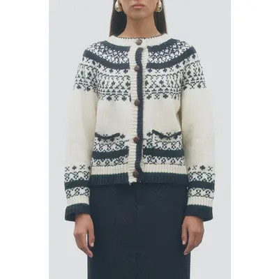 MAUDE CLUB Jett Cardigan in Ivory Multi at Nordstrom, Size Large | Nordstrom