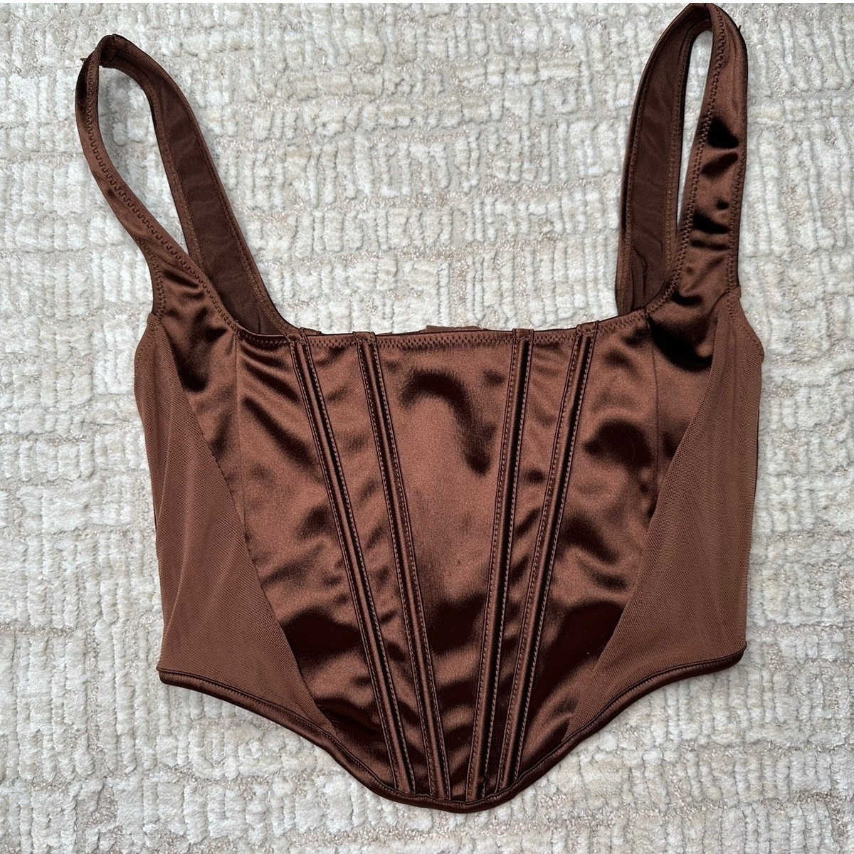 Forever 21 Brown Silk Cropped Corset Tank | eBay US