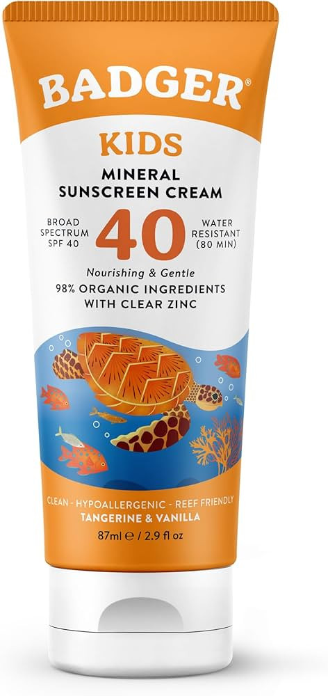 Badger Kids Mineral Sunscreen Cream SPF 40, 98% Organic Ingredients, Zinc Oxide Sunscreen for Kid... | Amazon (US)