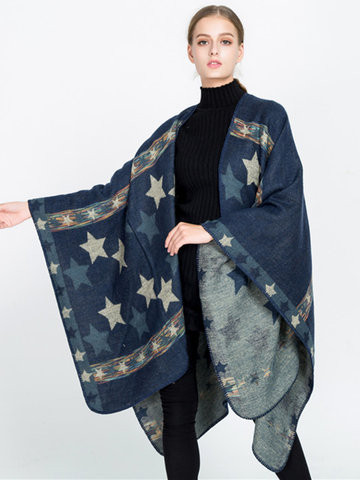 Star Printed Knitted Cloak Shawl Cardigan | Newchic US