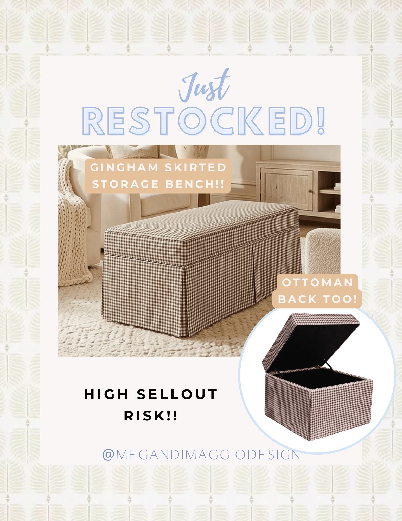 High sellout risk!! This UNDER $200 custom looking gingham skirted STORAGE bench is back in stock online!! Available in an ottoman size too! Snag it while you can 🤍

#LTKHome #LTKSaleAlert