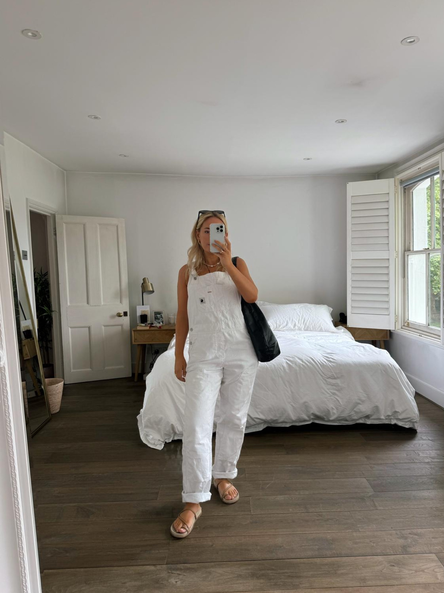 Carhaart white dungarees, summer outfit, tan sandals, Missoma pearl necklace, casual outfit 

#LTKuk #LTKsummer #LTKstyletip