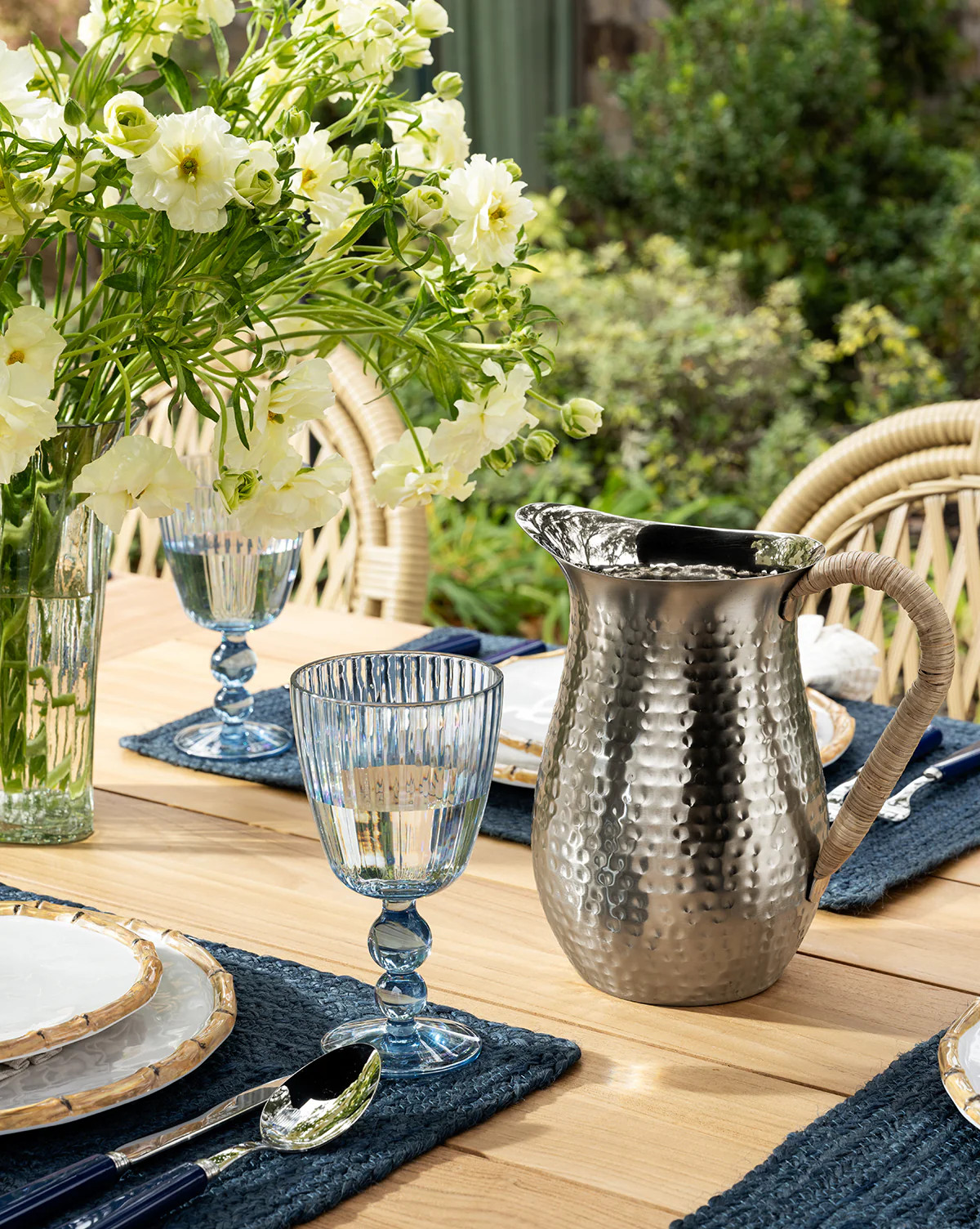 Hammered Stainless Steel Pitcher with Rattan Handle | McGee & Co. (US)