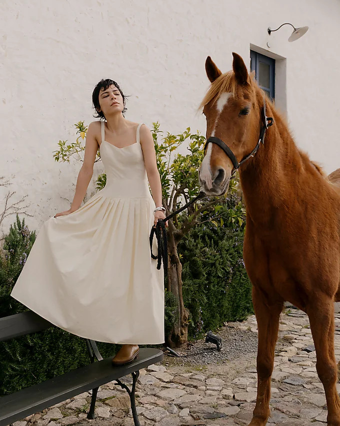 Pleated drop-waist dress in crinkle cotton blend | J. Crew US