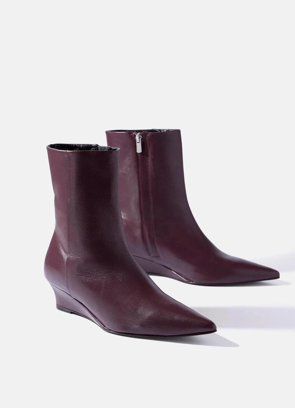 Kailey Burgundy Leather Wedge Ankle Boots | Mint Velvet - ROW