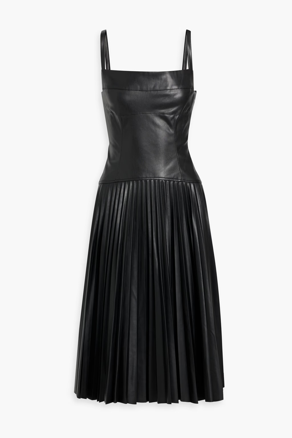 Pleated faux leather midi dress | The Outnet (APAC)
