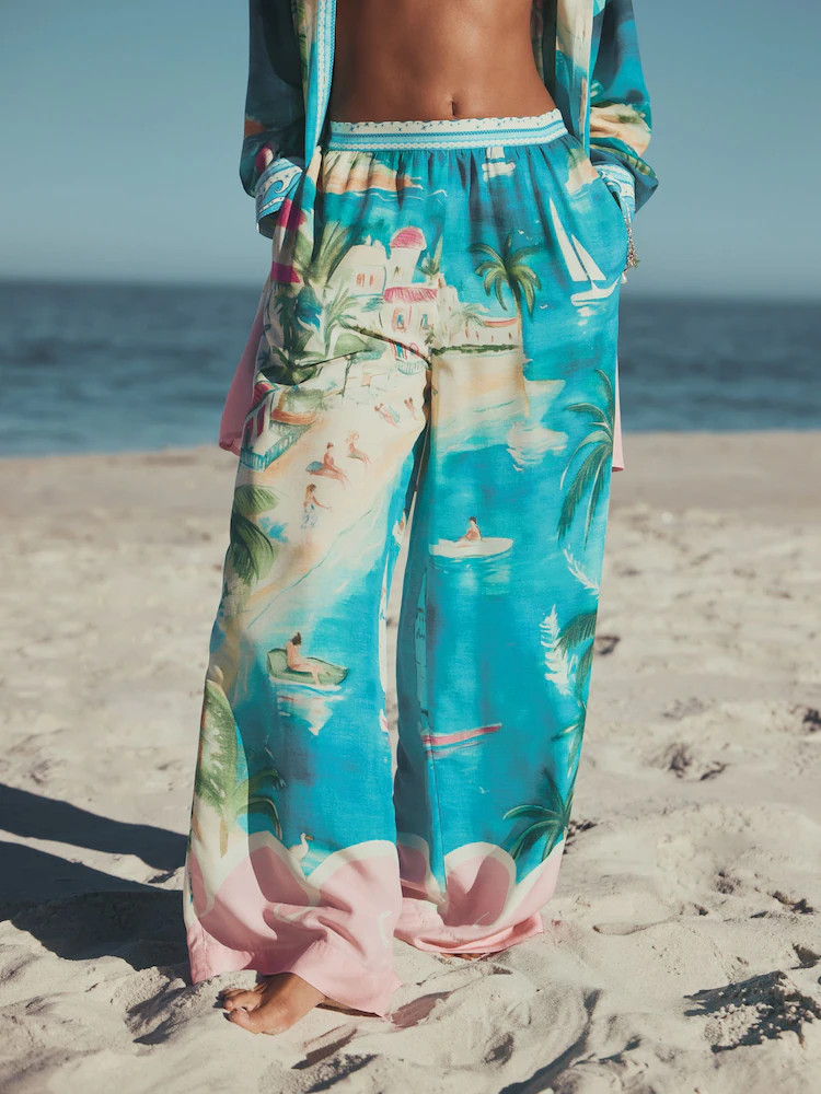 Roze/blauw - Modal Wide Leg Trousers | Next EU