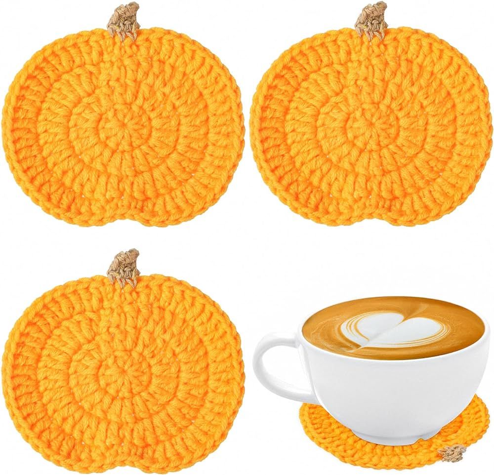 Crochet Pumpkins Coaster Handmade Knitted Drink Coaster Set Autumn Drink Cup Pad Mats Absorbent B... | Amazon (US)