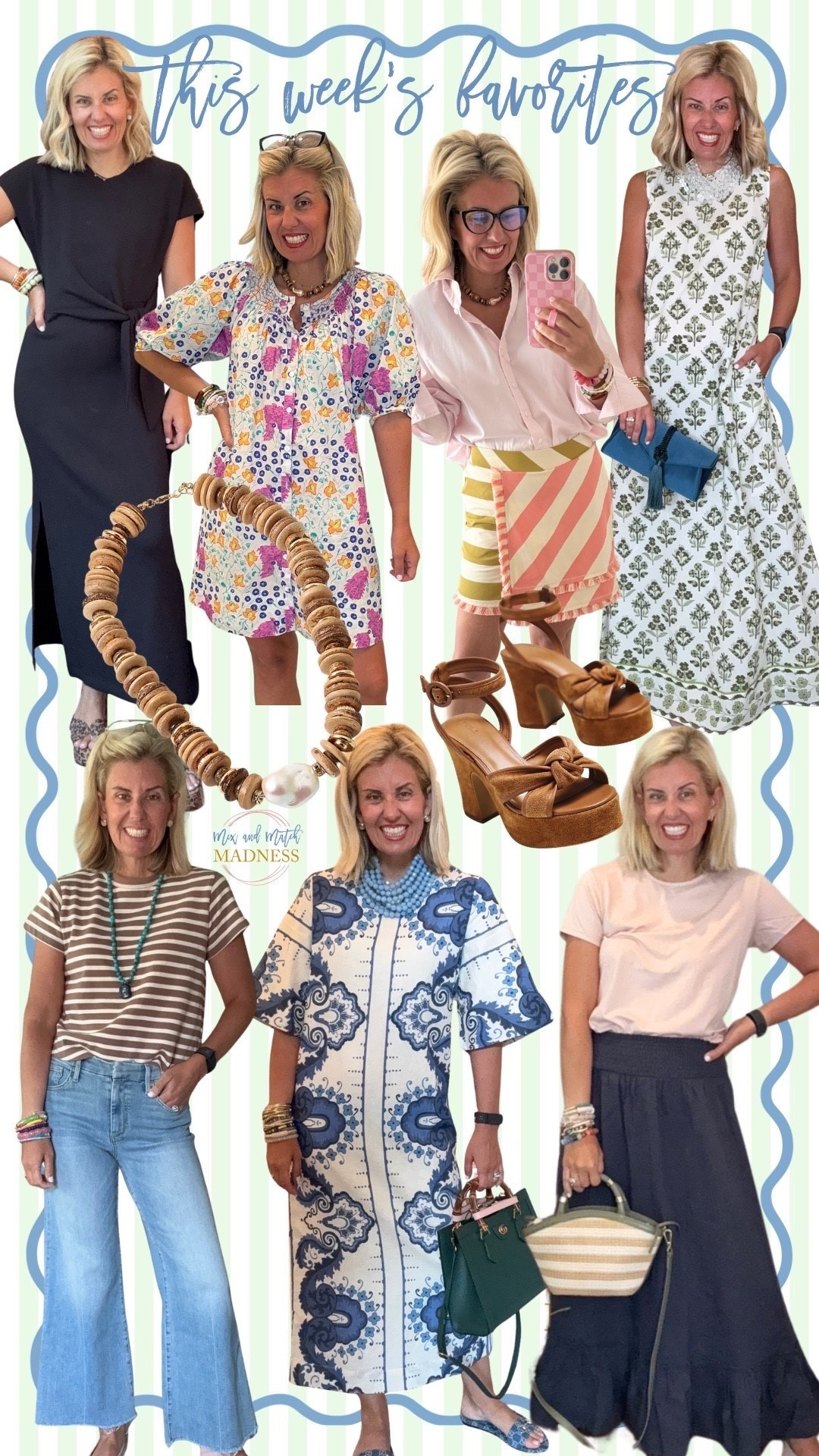 This week’s best sellers according to yall!! 
CODES:
Sue Sartor - mixandmatch15
Erin McDermott - mixandmatch for 25% off 
necklace 

SIZING:
Spanx dress - small
Skort - xs 
Oliphant - xs
Tibi dress - small 
Stripe tee - xs
Jeans - 26 (1964 wash)
Tnuck dress - small 
Navy skirt - xs

#LTKSeasonal #LTKOver40 #LTKSaleAlert