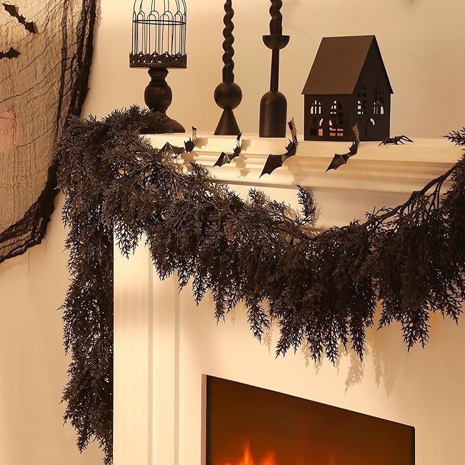 Dingion Black Artificial Cedar Garland - 9 ft Halloween Faux Cedar Pine Hanging Party Decoration ... | Amazon (US)