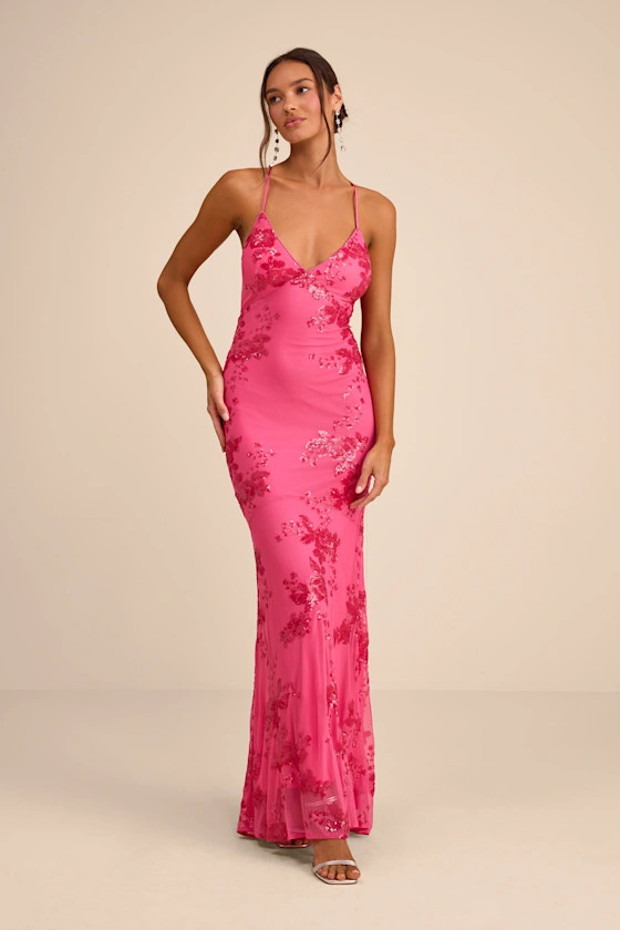 Valhalla Hot Pink Sequin Lace-Up Maxi Dress | pink sequin dress | Lulus sale | Lulus