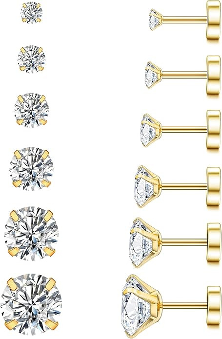 WSSXC 20G Hypoallergenic Flat Back Earrings for Women Men Silver 14K Gold Stainless Steel Stud Ea... | Amazon (US)