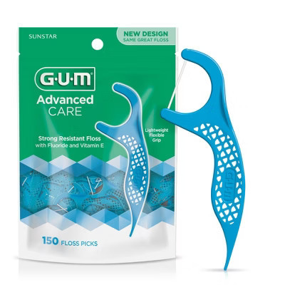 GUM Advanced Care Floss Picks, Dental Flossers with Vitamin E and Fluoride - 150ct: Polypropylene, 2.38 Inch, Mint | Target
