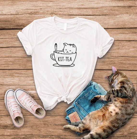 Kittea Tshirt / Cat Tea Shirt Tea Lover Tea Addicts Funny | Etsy | Etsy (US)