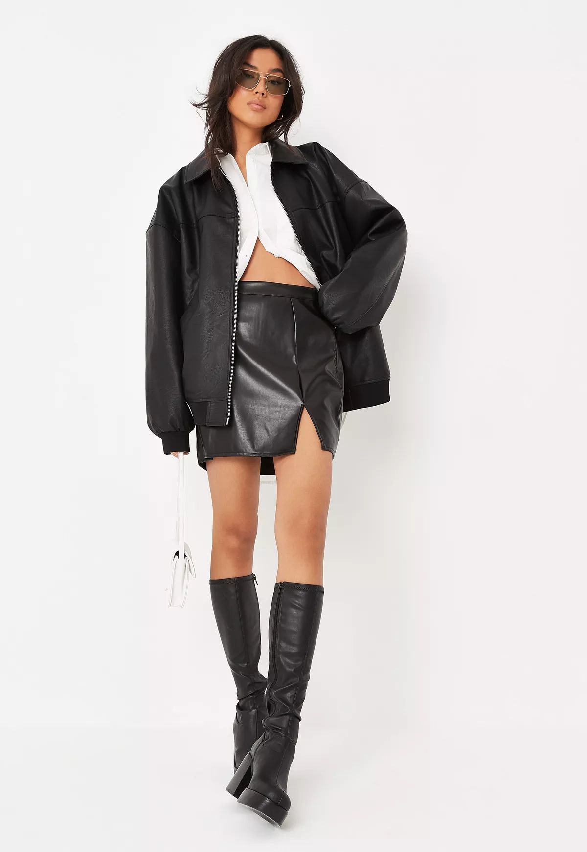 Missguided - Black Faux Leather Split Front Mini Skirt | Missguided (US & CA)