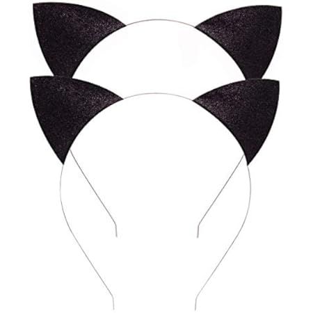 Merroyal Glitter Cat Ears Headband Halloween Fancy Dress Cat Woman Hairband Cosplay (Black) | Amazon (US)