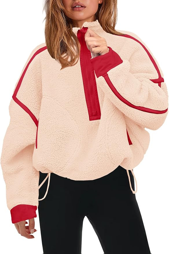 Panadila Womens Half Zip Sherpa Fleece Pullover Soft Oversized Sweatshirt with Pockets Warm Fuzzy... | Amazon (US)