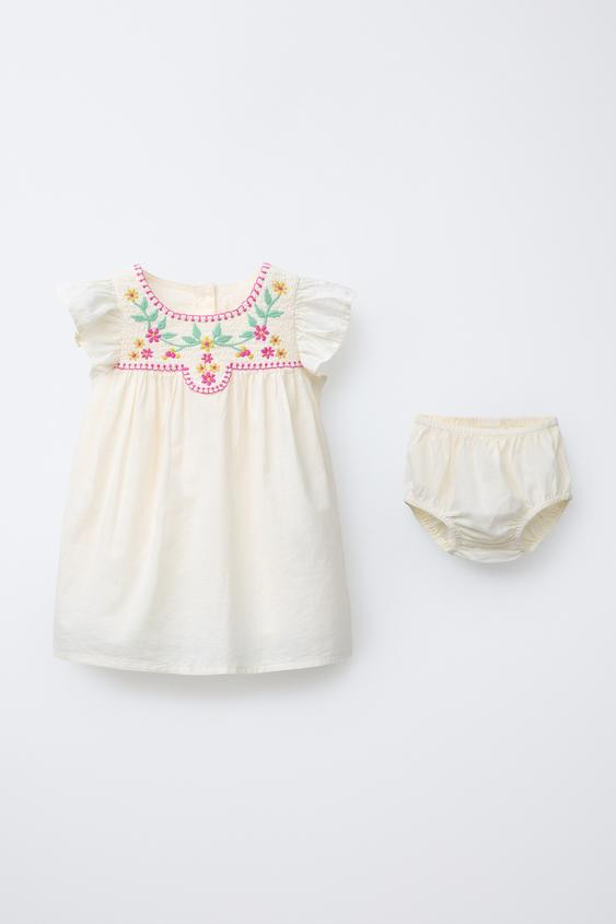DRESS AND BLOOMERS WITH EMBROIDERED FLORAL DETAIL | Zara US
