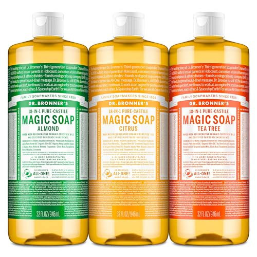 Dr. Bronner's Pure-Castile Magic Liquid Soap – Made with Organic Oils 32 oz (3-Pack) Almond, Citrus, Tea Tree, Body Wash, Face, Dish, Laundry, Pet Wash, Multi-Purpose Soaps | Amazon (US)
